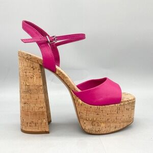 Schutz Platform Sandals Womens Size 9.5B Pink Cork Block‎ Heel Strappy Leather
